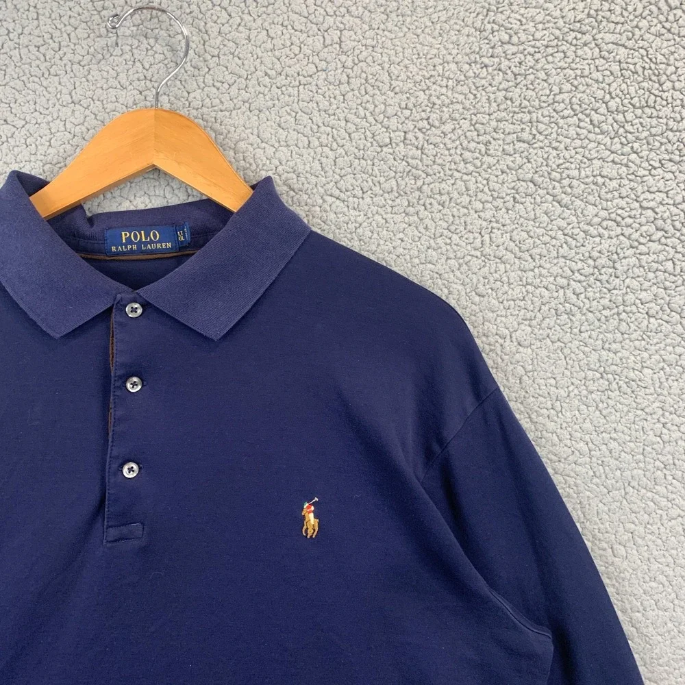 Polo Ralph Lauren Polo Shirt Pique Mens Size LT Blue Long Sleeve Flesh Pony